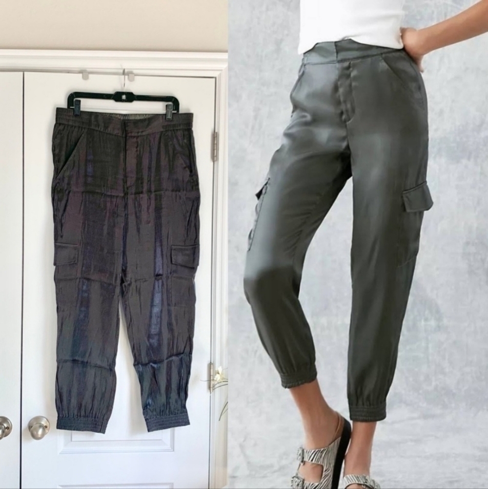 Anthropologie‎ High Waisted Satin Cargo Pants Size XS